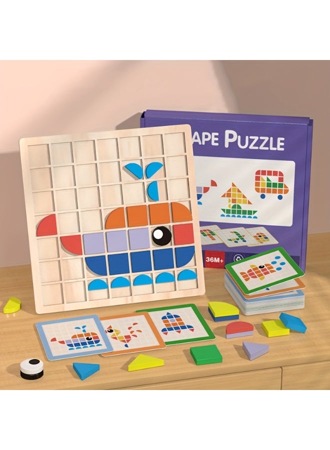 كابسترو لوحة ألغاز الأشكال الخشبية من كابسترو للأطفال - 138 قطعة من المكعبات الهندسية مع 20 بطاقة مزدوجة الجوانب | لعبة مطابقة الأشكال والتعلم المبكر على طريقة مونتيسوري للأطفال من عمر 3 سنوات فما فوق - Image 2